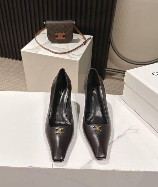 Celine Pointed Toe Leather Dress Pumps Elegant Comfortable Low Heel Shoes