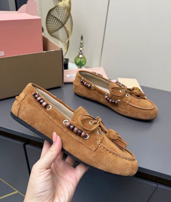 Miu Miu Suede Tassel Slip On Shoes Comfortable Non Slip Sole