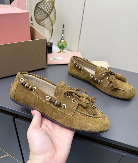 Miu Miu Suede Tassel Slip On Shoes Comfortable Non Slip Sole