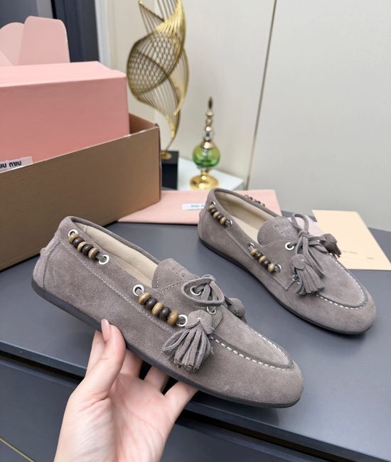 Miu Miu Suede Tassel Slip On Shoes Comfortable Non Slip Sole