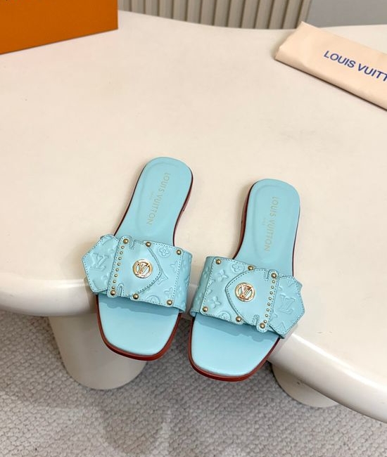 Louis Vuitton LV Embossed Leather Mule Shoes with Rivet Details