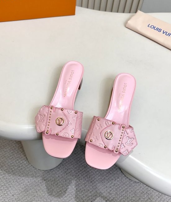 Louis Vuitton LV Embossed Pattern Flat Mules Rivet Decor Leather Shoes