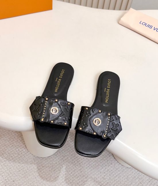 Louis Vuitton LV Embossed Leather Mule Shoes with Rivet Details