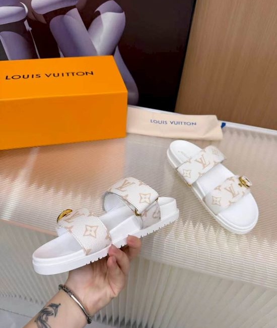 Louis Vuitton LV Cowhide Canvas Lined Slides Comfort Sandals