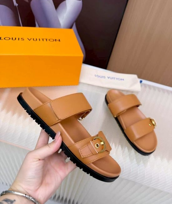 Louis Vuitton LV Cowhide Canvas Lined Slides Comfort Sandals