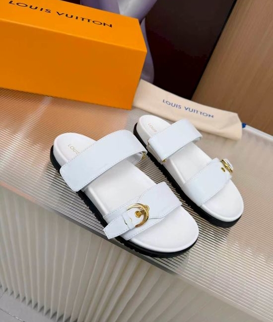 Louis Vuitton LV Cowhide Canvas Lined Slides Comfort Sandals