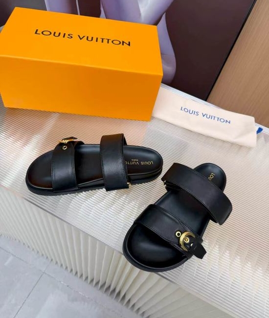Louis Vuitton LV Cowhide Canvas Lined Slides Comfort Sandals