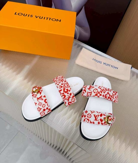 Louis Vuitton LV Cowhide Canvas Lined Slides Comfort Sandals