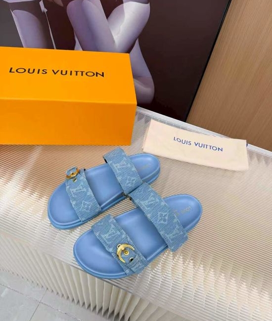 Louis Vuitton LV Cowhide Canvas Lined Slides Comfort Sandals