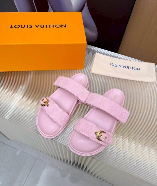 Louis Vuitton LV Cowhide Canvas Lined Slides Comfort Sandals