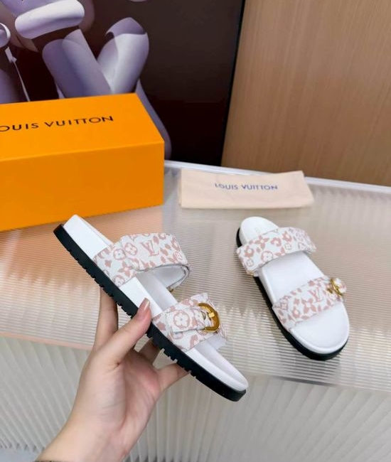Louis Vuitton LV Cowhide Canvas Lined Slides Comfort Sandals