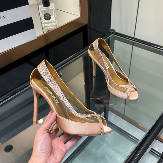 Aquazzura Rhinestone Decor High Heel Sandals Shiny Satin Upper Party Shoes