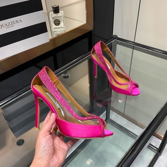 Aquazzura Rhinestone Decor High Heel Sandals Shiny Satin Upper Party Shoes