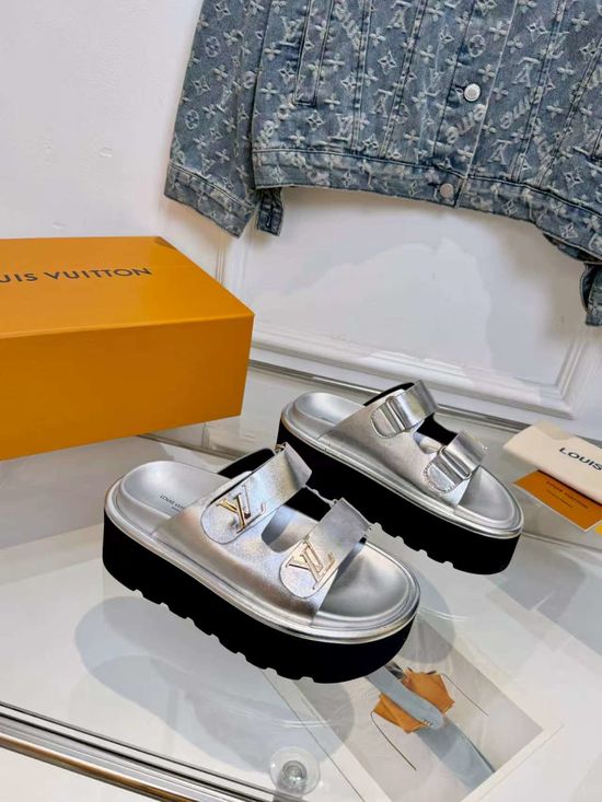 Louis Vuitton Adjustable Hook and Loop Strap Platform Slides