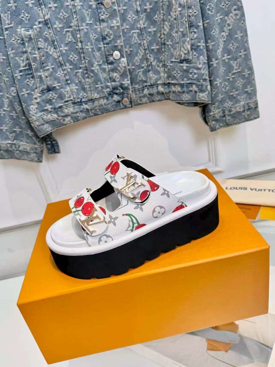 Louis Vuitton Adjustable Hook and Loop Strap Platform Slides