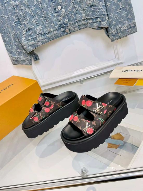 Louis Vuitton Adjustable Hook and Loop Strap Platform Slides