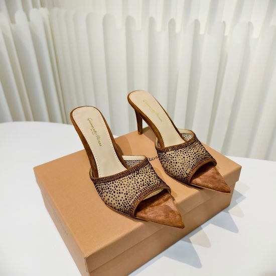 Gianvito Rossi Rhinestone Embellished Mesh Pointed Toe Heeled Slides