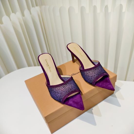 Gianvito Rossi Rhinestone Embellished Mesh Pointed Toe Heeled Slides