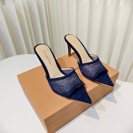 Gianvito Rossi Rhinestone Embellished Mesh Pointed Toe Heeled Slides