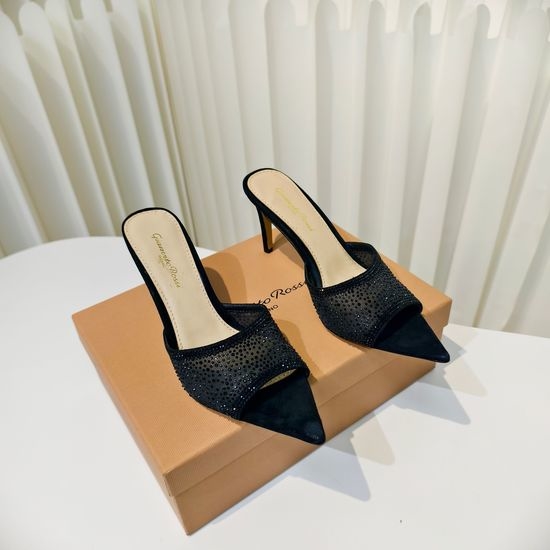 Gianvito Rossi Rhinestone Embellished Mesh Pointed Toe Heeled Slides