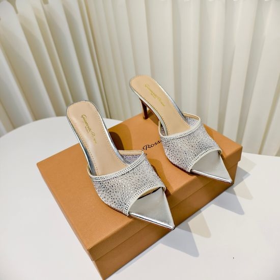 Gianvito Rossi Rhinestone Embellished Mesh Pointed Toe Heeled Slides