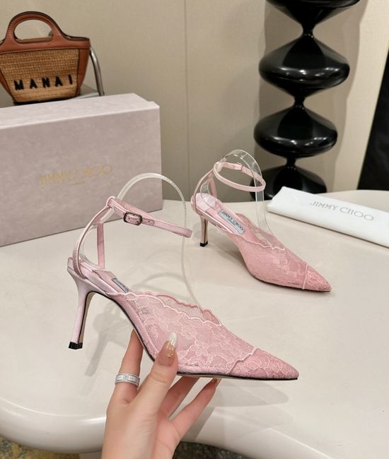 Jimmy Choo Lace Upper Sheepskin Lined Leather Sole Heels