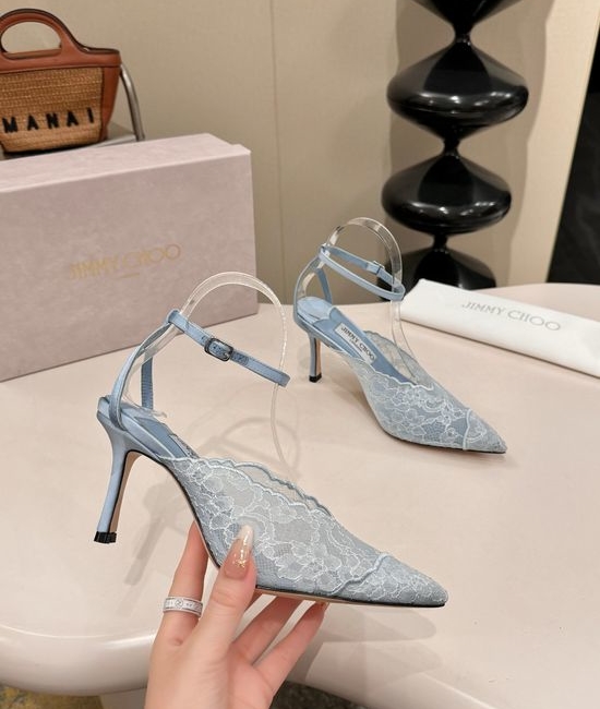 Jimmy Choo Lace Upper Sheepskin Lined Leather Sole Heels