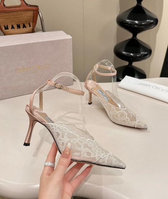 Jimmy Choo Lace Upper Sheepskin Lined Leather Sole Heels