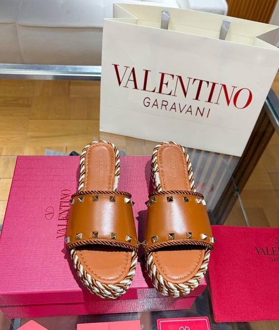 Valentino Studded Espadrille Wedge Sandals Premium Leather Non Slip Sole