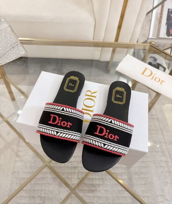 Christian Dior CD Stylish Embroidered Slides with Durable Comfortable Sole
