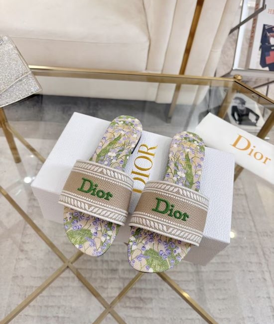 Christian Dior CD Stylish Embroidered Slides with Durable Comfortable Sole