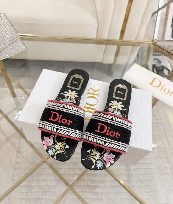 Christian Dior CD Stylish Embroidered Slides with Durable Comfortable Sole