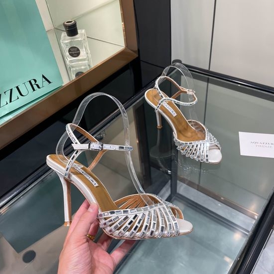 Aquazzura Rhinestone Embellished Round Toe High Heel Sandals