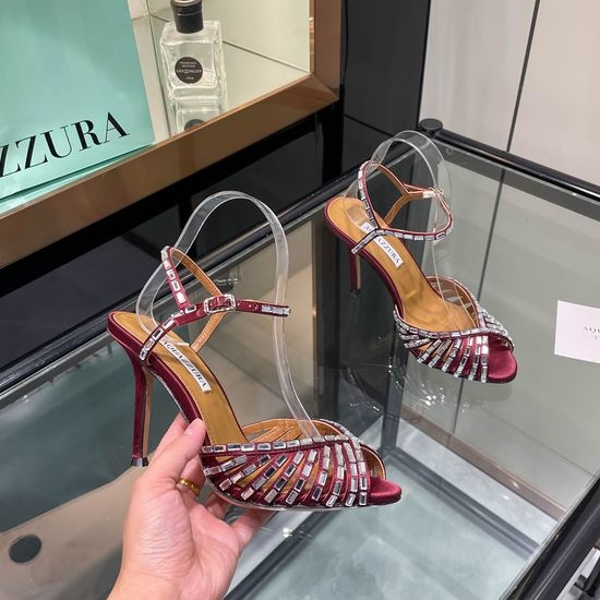 Aquazzura Rhinestone Embellished Round Toe High Heel Sandals