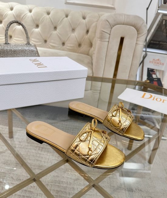 Christian Dior CD Sheepskin Embroidered Bow Decor Slip On Slippers
