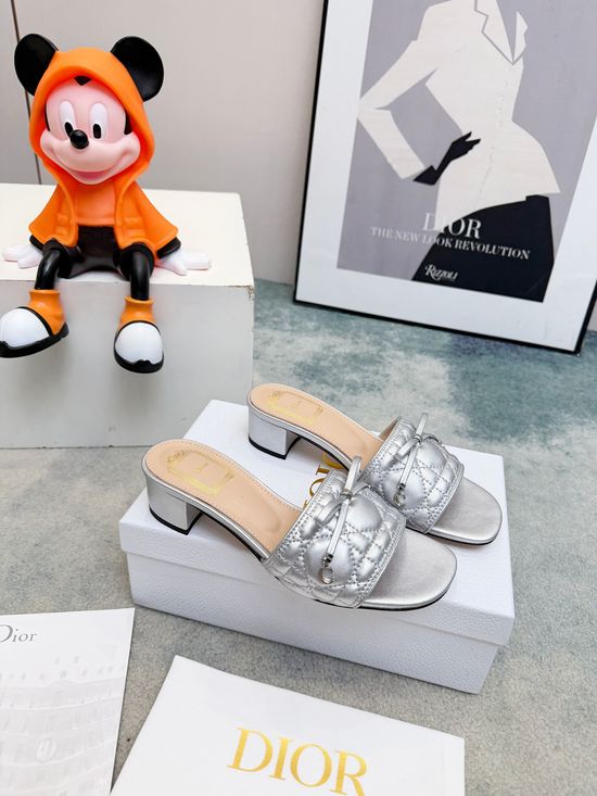 Christian Dior Embossed Leather Casual Slides With Metal Accent