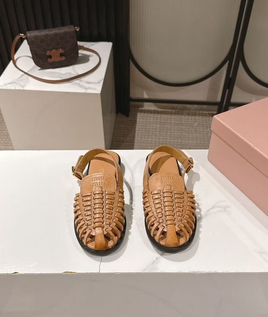 Miu Miu Woven Leather Closed Toe Adjustable Strap Sandals