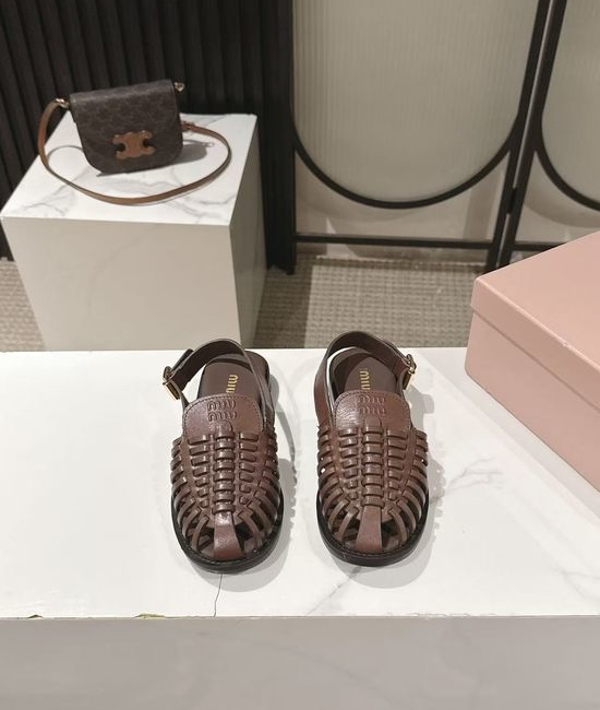 Miu Miu Woven Leather Closed Toe Adjustable Strap Sandals