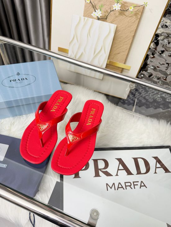 Prada Low Heel Thong Sandals with Decorative Logo Detail