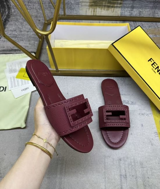 Fendi Wide Strap Flat Slides with Tone-on-Tone Pattern
