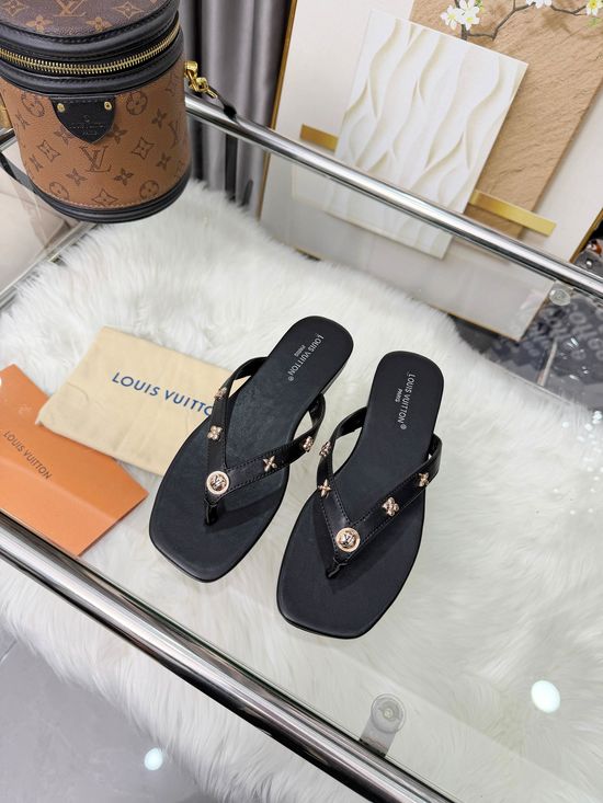 Louis Vuitton Genuine Leather Casual Comfort Flat Flip Flops
