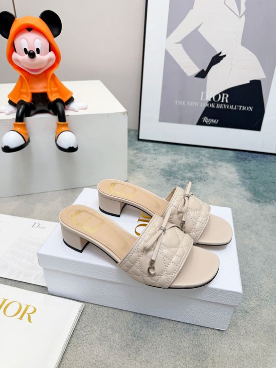 Christian Dior Embossed Leather Slides with Gold Tone Buckle
