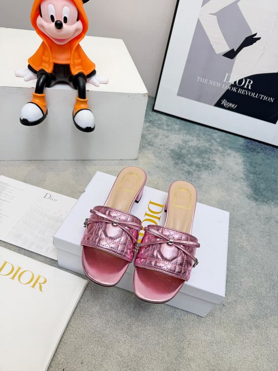 Christian Dior Embossed Leather Slides with Gold Tone Buckle