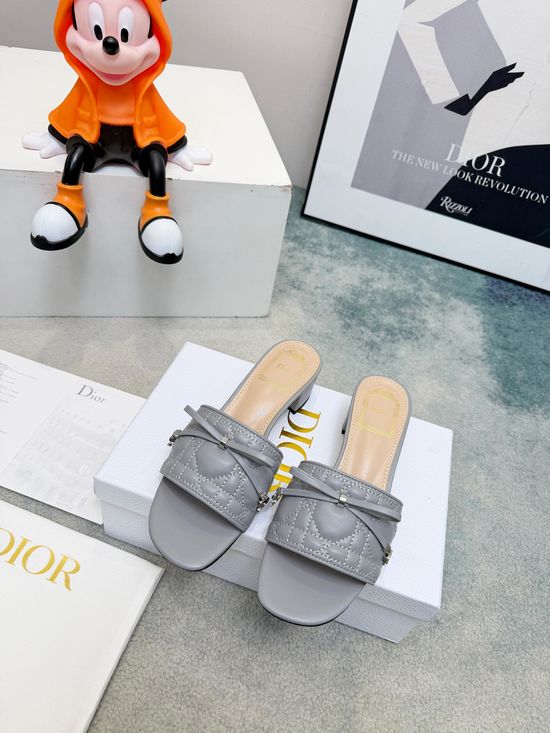 Christian Dior Embossed Leather Slides with Gold Tone Buckle