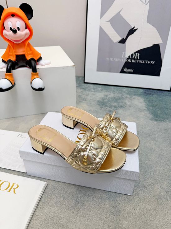 Christian Dior Embossed Leather Slides with Gold Tone Buckle