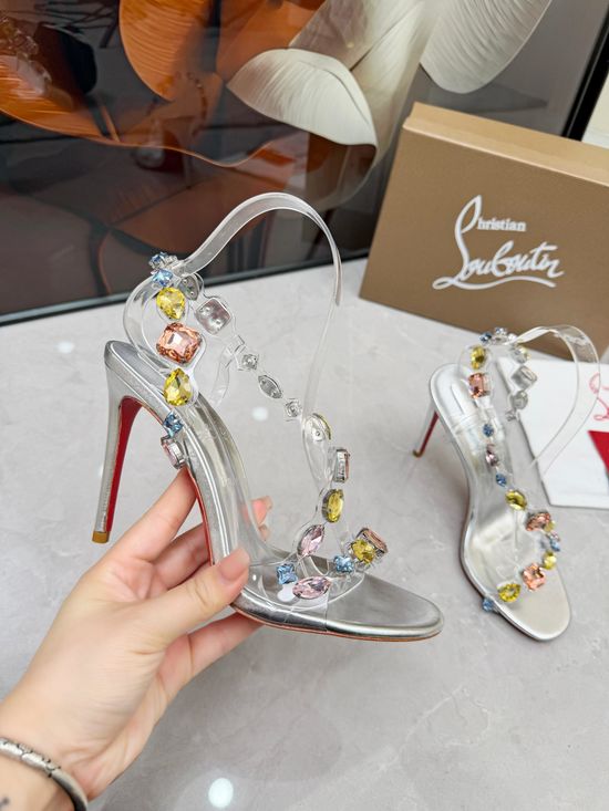 Christian Louboutine Elegant Crystal High Heel Sandals For Formal Occasions