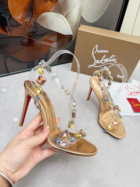 Christian Louboutine Elegant Crystal High Heel Sandals For Formal Occasions