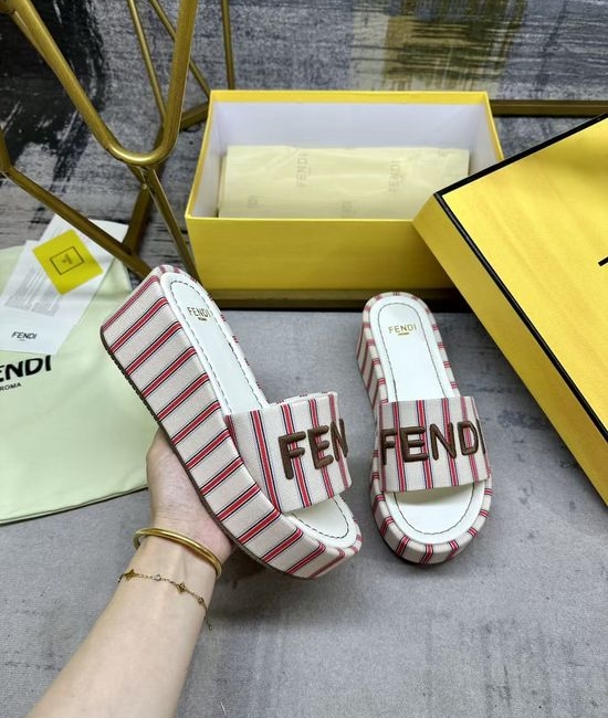 Fendi Wide Strap Thick Sole Canvas Slide Sandals