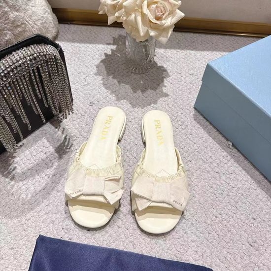 Prada Genuine Leather Bow Design Comfortable Flat Shoes