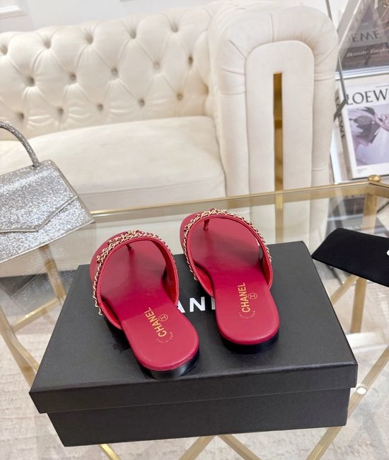 Chanel Bow Chain Decor Flat Thong Casual Sandals